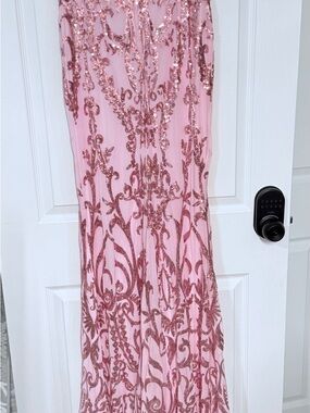 Pink Sequin Embellished Evening Dress